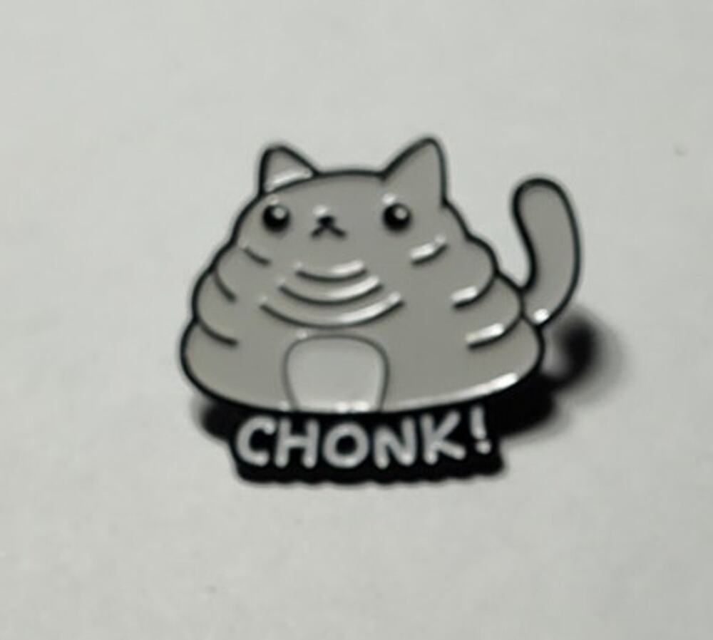 Cute & Funny Chonk Gray Cat Pin Kitty Lapel Hat Brooch